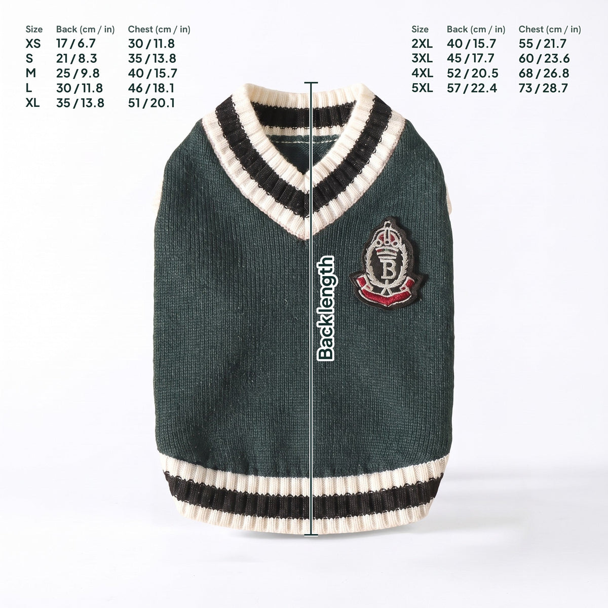 V-Neck Knit Dog Vest, dimensions