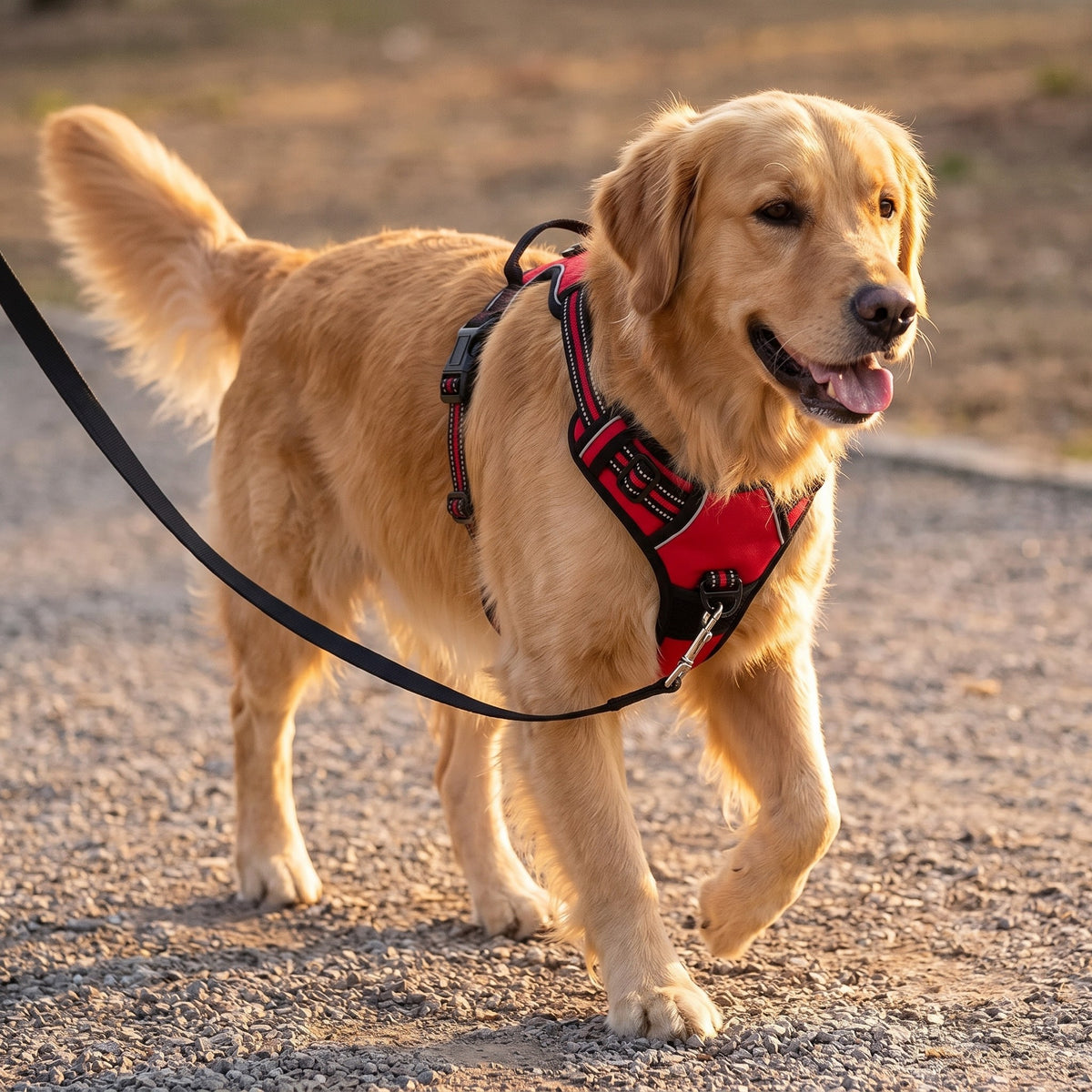 Reflective No-Pull Dog Harness, on a golden retriever on a walk