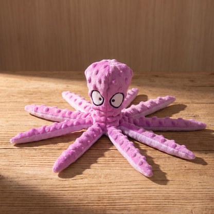 No-Stuffing Octopus Crinkle Toy for Dogs, styled in a home setting