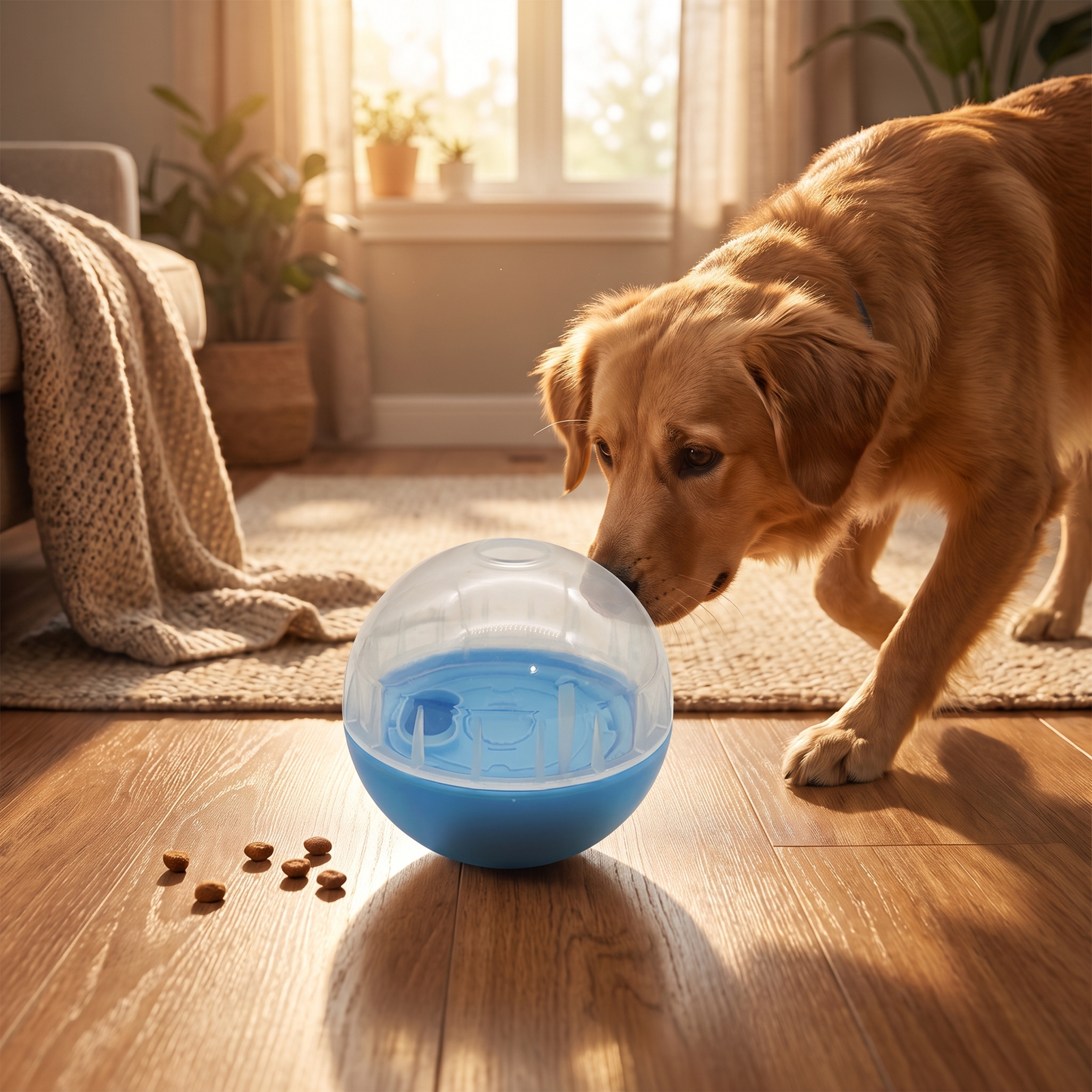 IQ Treat Ball and Slow Feeder for Dogs, in use at home