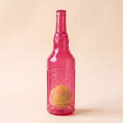 Beer Bottle Squeaky Toy with Tennis Ball - red