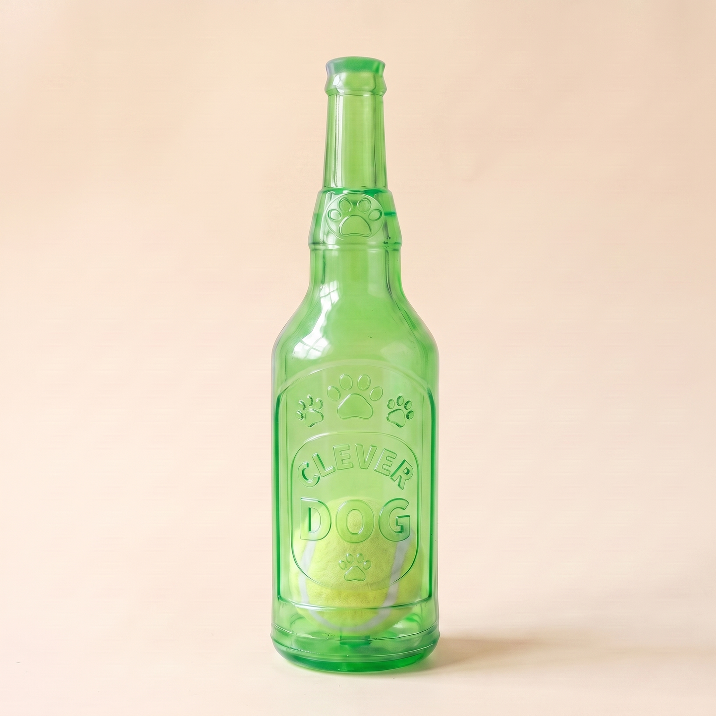 Beer Bottle Squeaky Toy with Tennis Ball - green