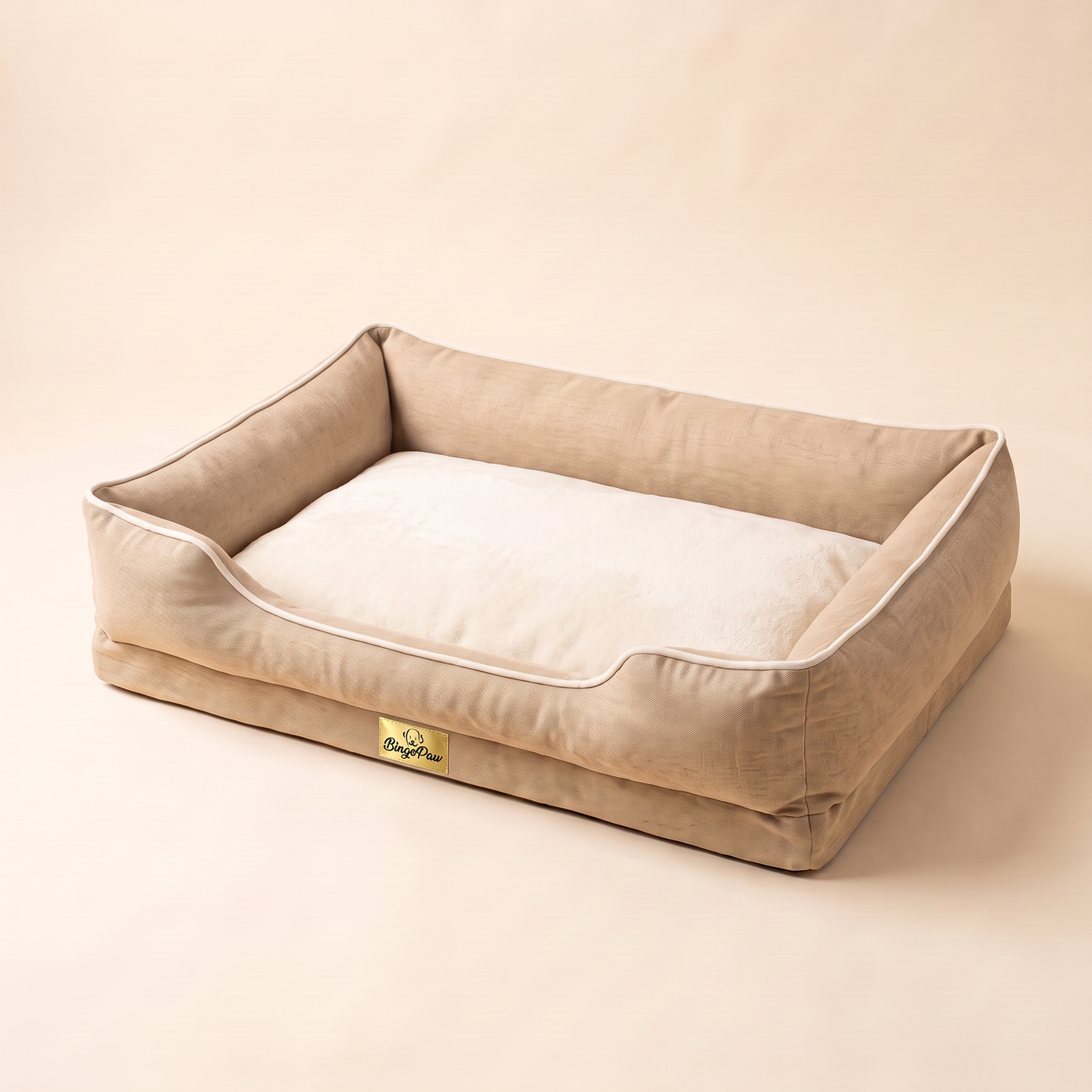 Rectangular Orthopedic Bolster Bed - beige