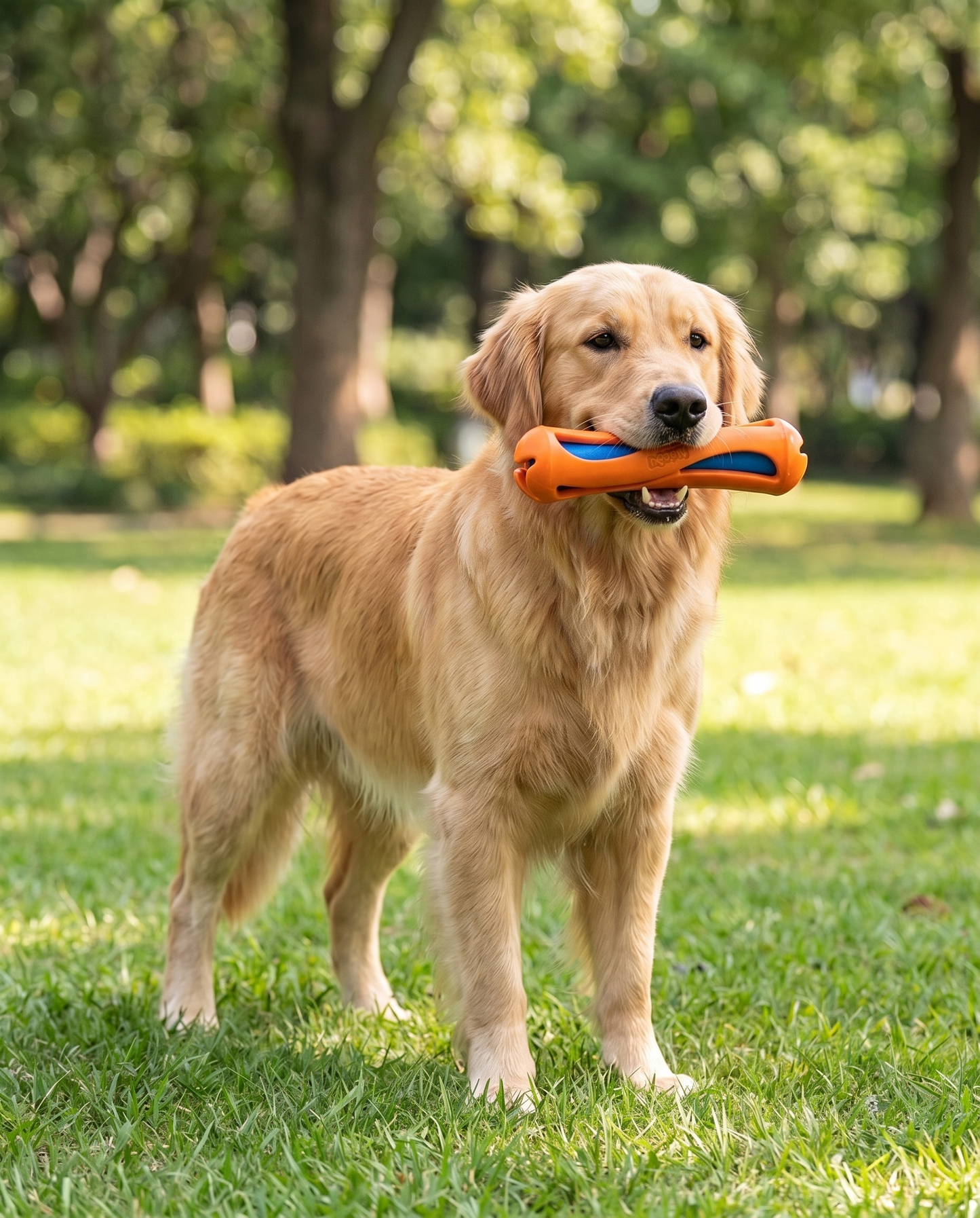 Floating Fetch Stick for Dogs, Teeth-Cleaning Groove, in use at home