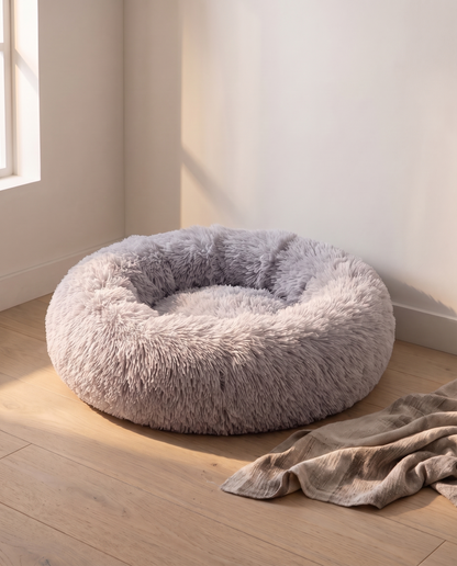 Round Donut Cuddler Bed, styled in a home setting