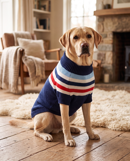 Striped Knit Jumper for Large Dogs, in use at home