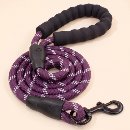 Reflective Rope Leash with Padded Handle - purple