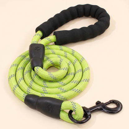 Reflective Rope Leash with Padded Handle - green