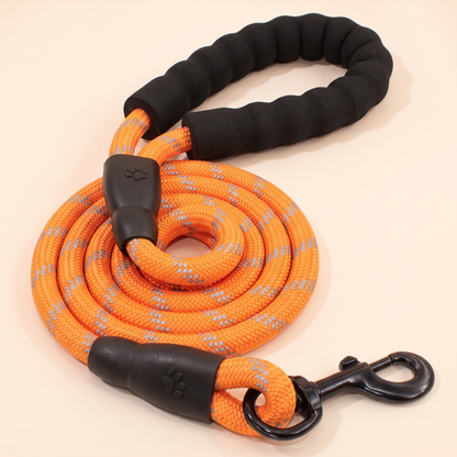 Reflective Rope Leash with Padded Handle - orange