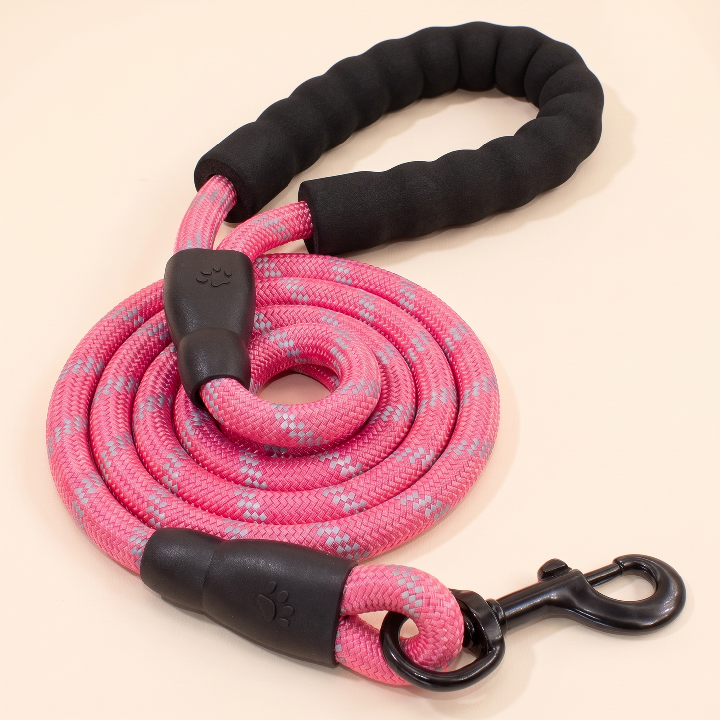 Reflective Rope Leash with Padded Handle - pink