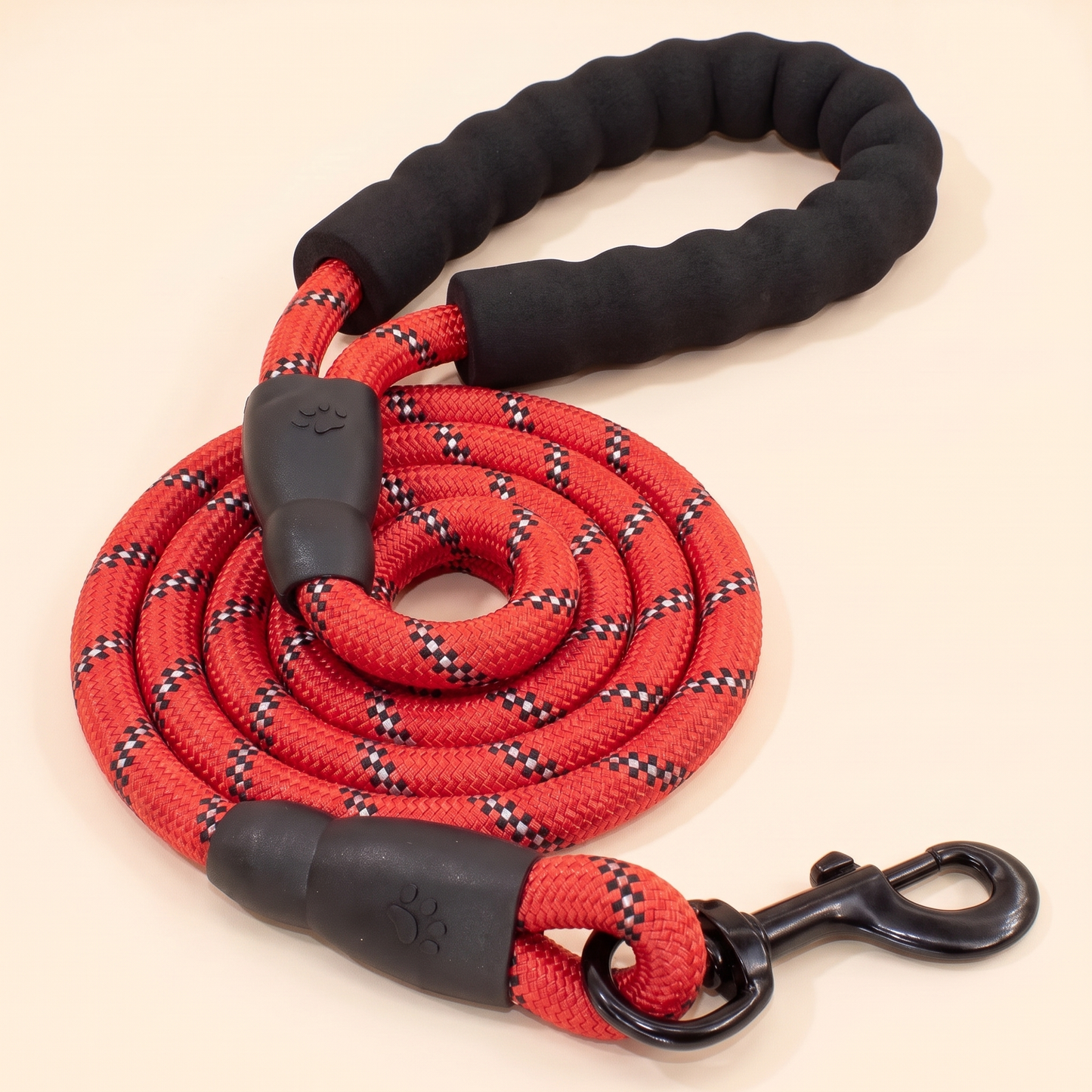 Reflective Rope Leash with Padded Handle - red