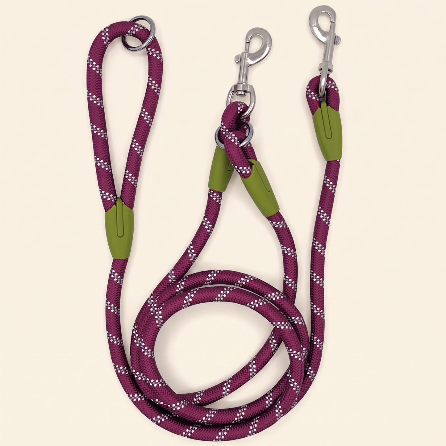 Reflective Rope Dog Leash with Alloy Hook in purple