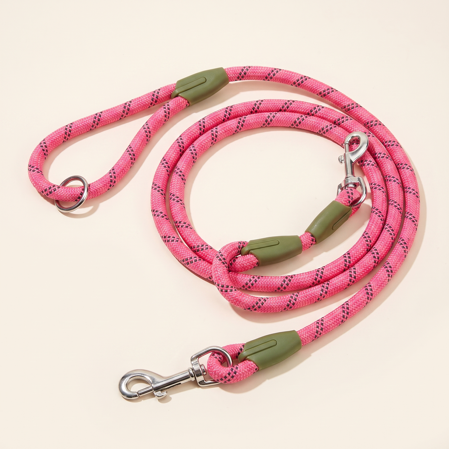 Reflective Rope Dog Leash with Alloy Hook in pink