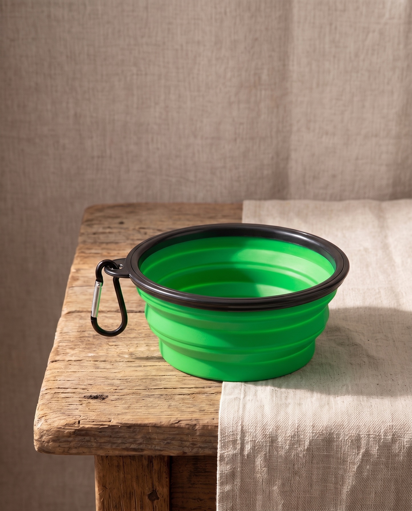 Collapsible Silicone Travel Bowl, styled in a home setting