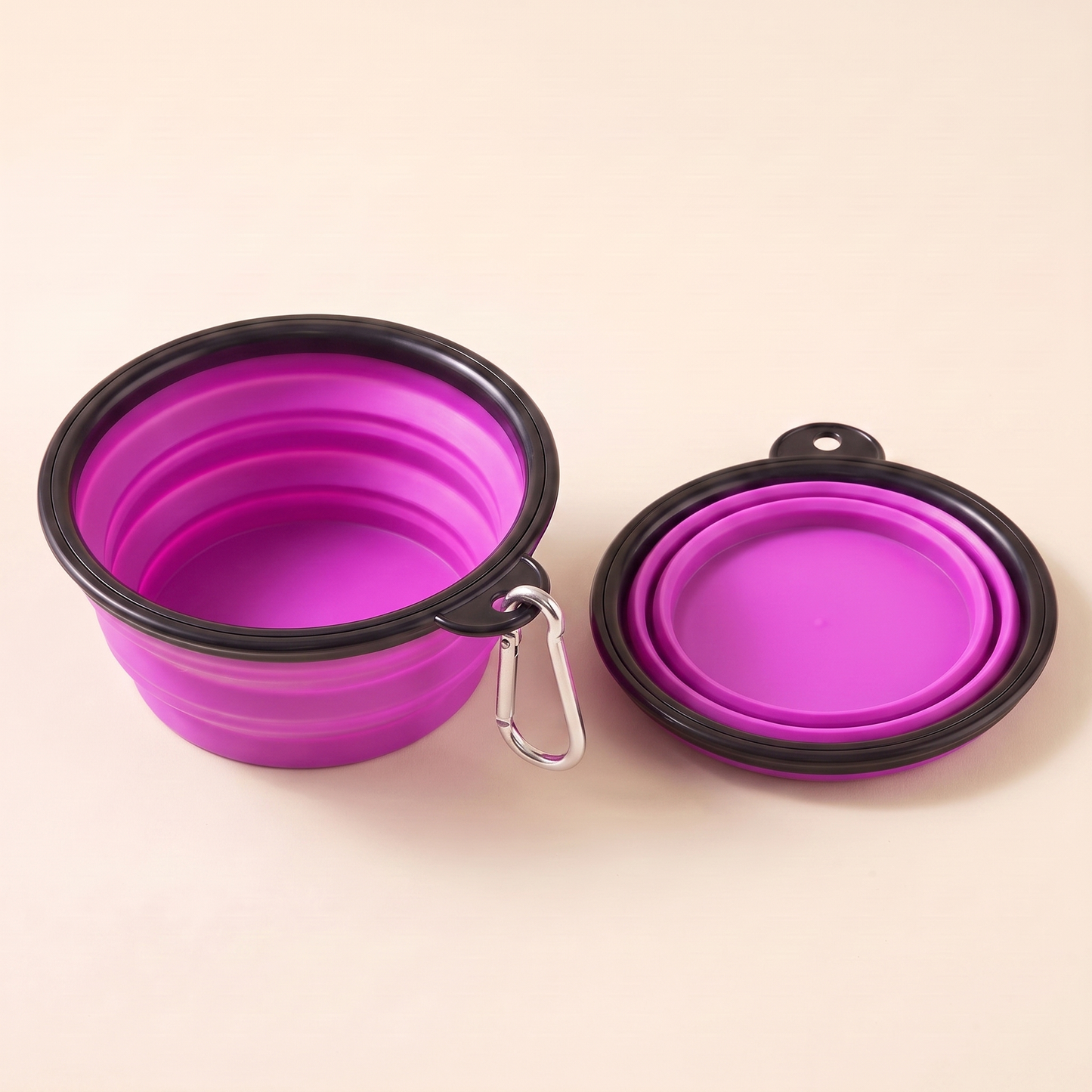 Collapsible Travel Bowl with Carabiner - purple