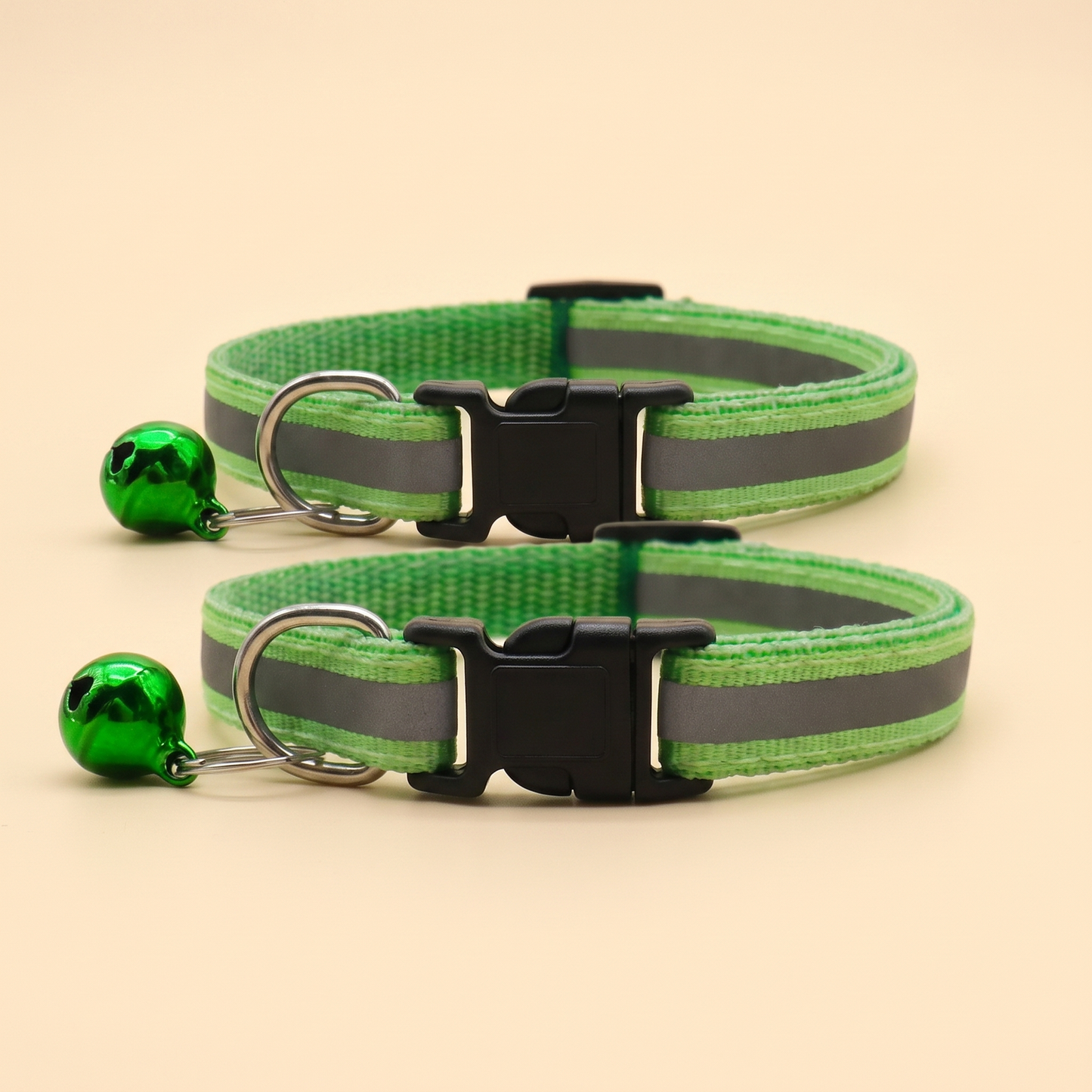 Reflective Cat Collar with Bell, 2 Pack - green