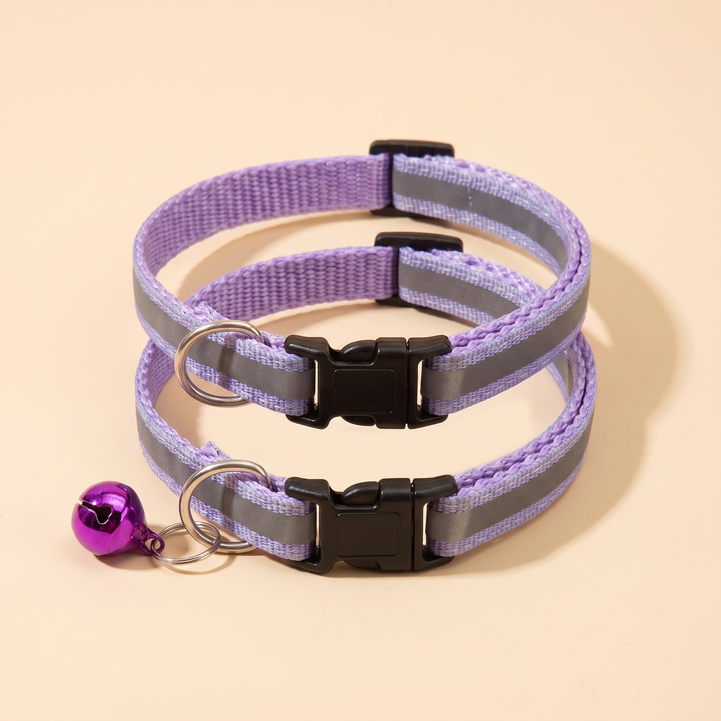 Reflective Cat Collar with Bell, 2 Pack - purple
