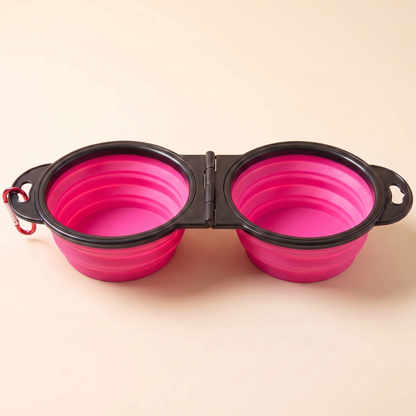 Collapsible Travel Double Bowl - pink