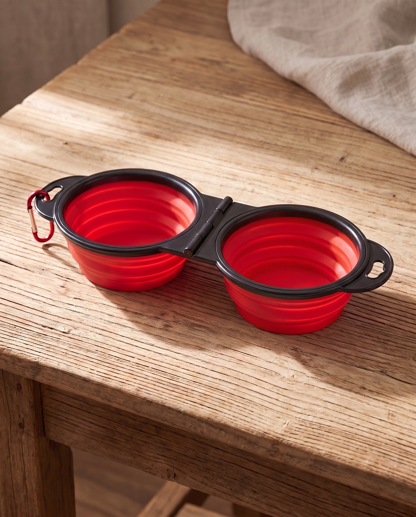 Collapsible Travel Double Bowl, styled in a home setting