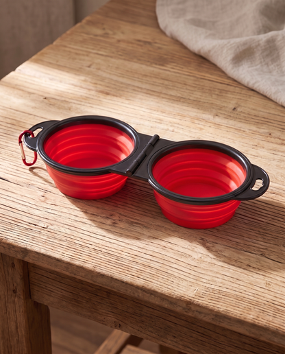 Collapsible Travel Double Bowl, styled in a home setting