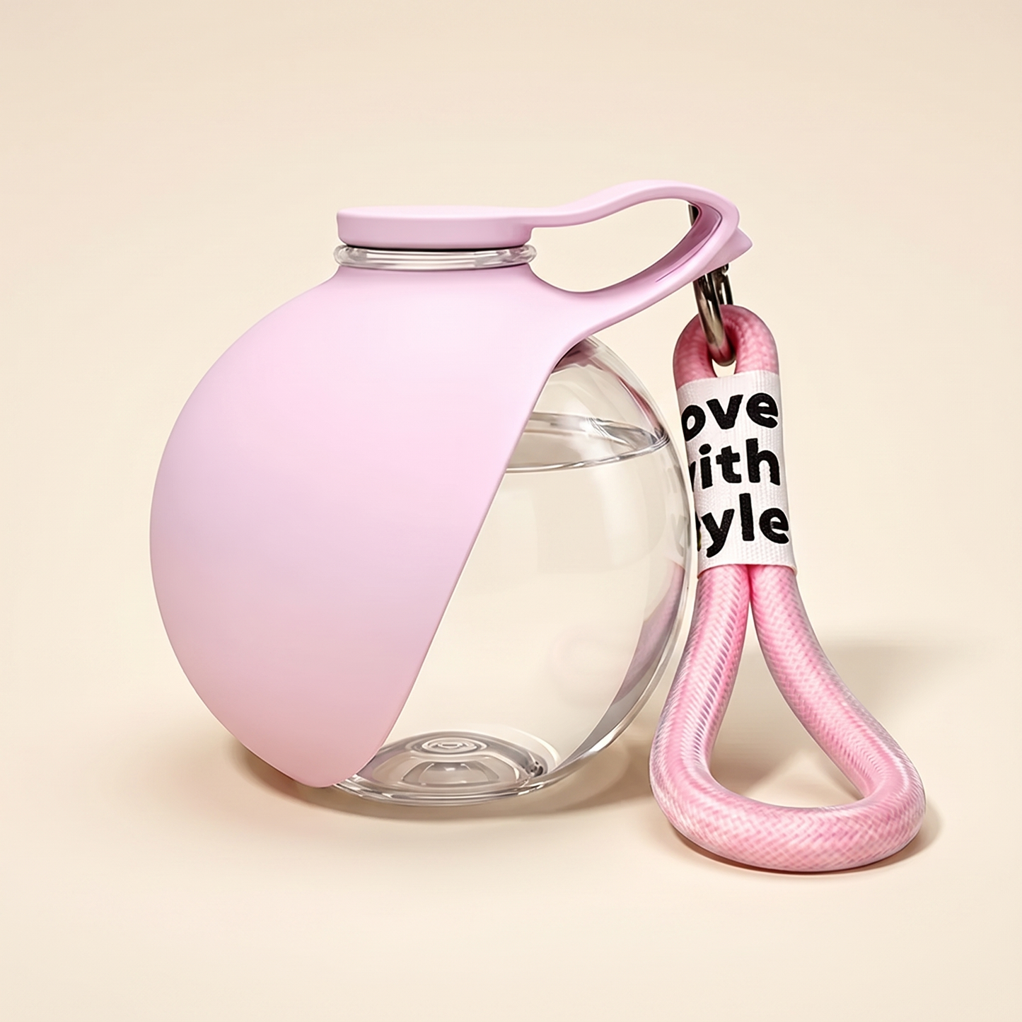Portable Dog Water Bottle with Fold-Out Bowl, 285ml in pink