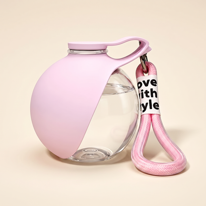 Portable Dog Water Bottle with Fold-Out Bowl, 285ml in pink