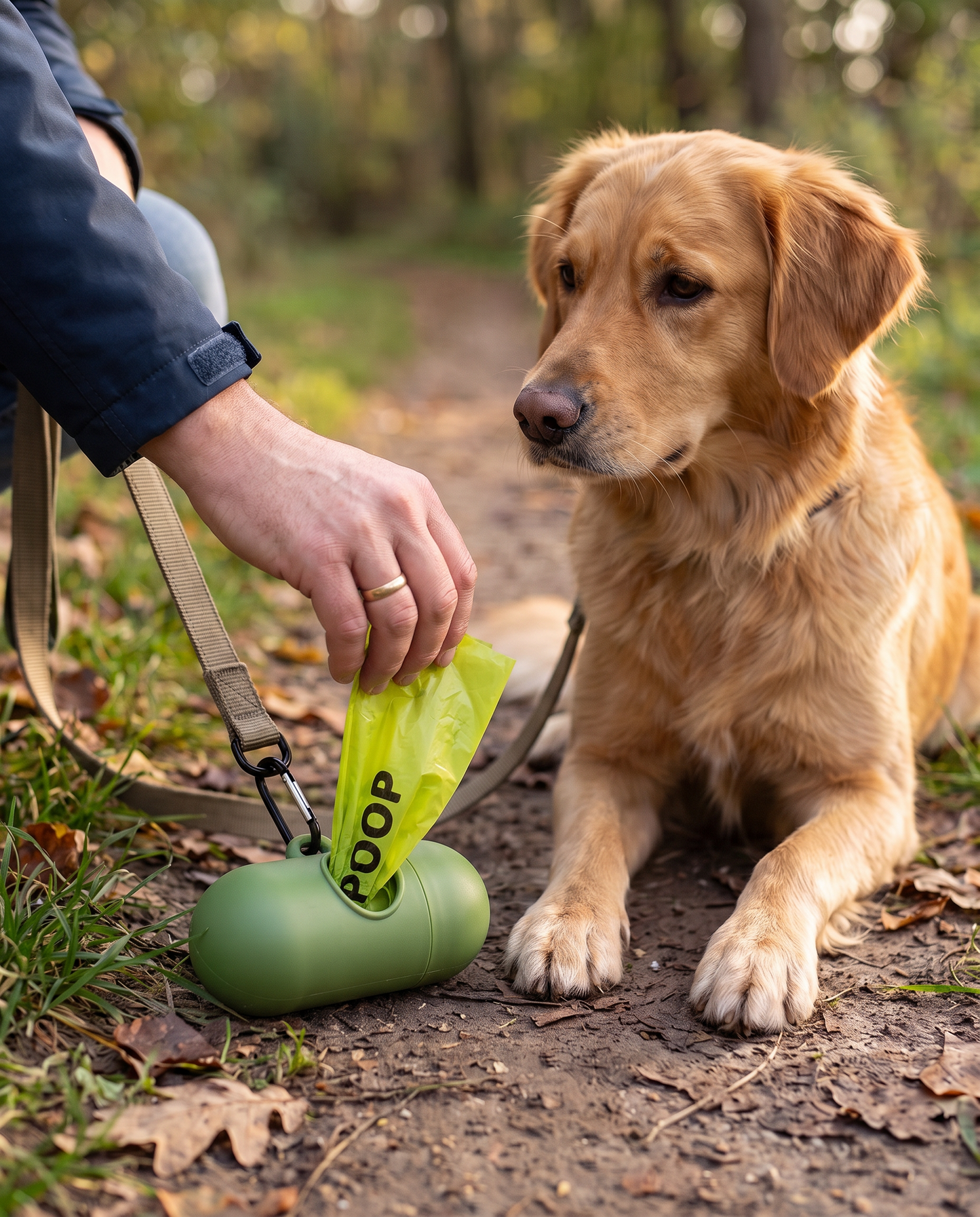 Biodegradable Dog Waste Bags with Dispenser - in use on the walk