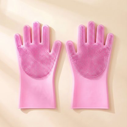 Silicone Bathing Scrubber Gloves in Pink