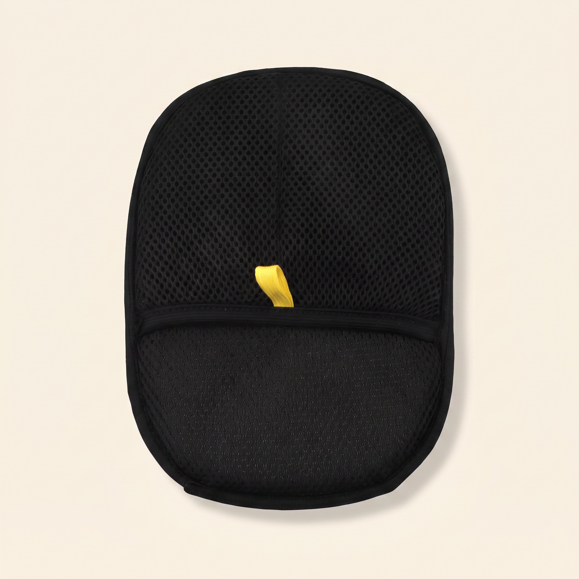 Reusable Pet Hair Removal Mitt, mesh back with hand pocket and yellow loop