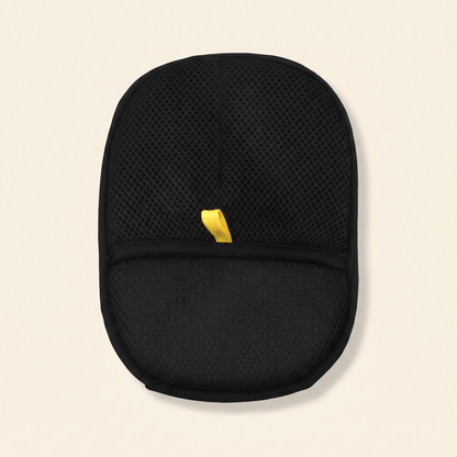 Reusable Pet Hair Removal Mitt, mesh back with hand pocket and yellow loop