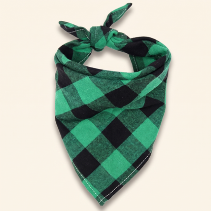 Cotton Plaid Dog Bandana - green