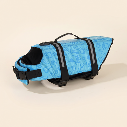 Reflective Dog Life Jacket with Lift Handle in blue bones