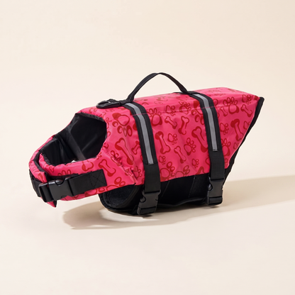 Reflective Dog Life Jacket with Lift Handle in pink bones
