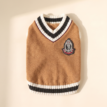 College V-Neck Knit Vest for Dogs in khaki