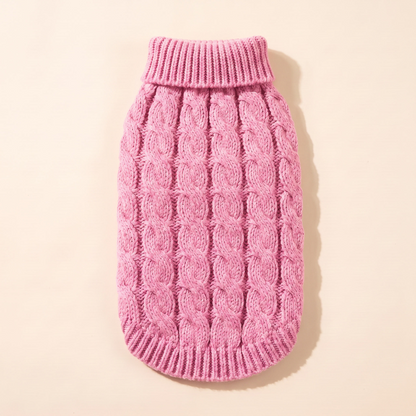 Cable-Knit Turtleneck Dog Sweater in pink