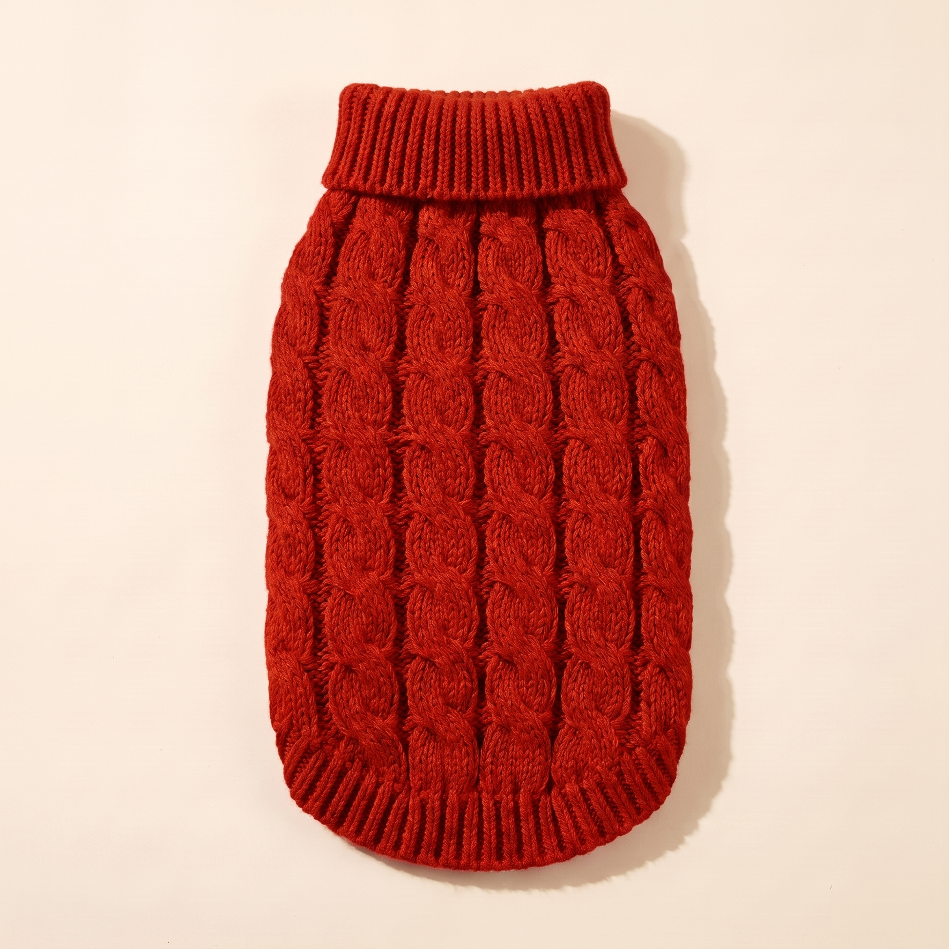 Cable-Knit Turtleneck Dog Sweater in red