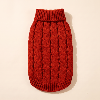 Cable-Knit Turtleneck Dog Sweater in red