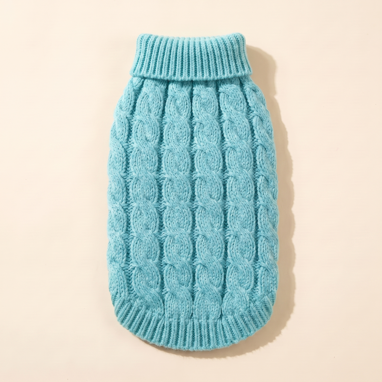 Cable-Knit Turtleneck Dog Sweater in turquoise