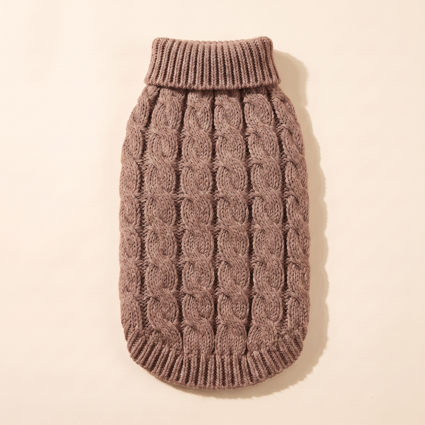 Cable-Knit Turtleneck Dog Sweater in taupe