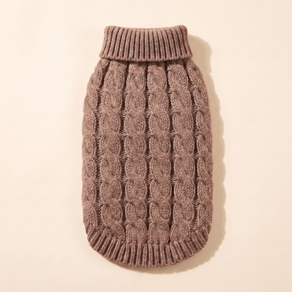 Cable-Knit Turtleneck Dog Sweater in taupe