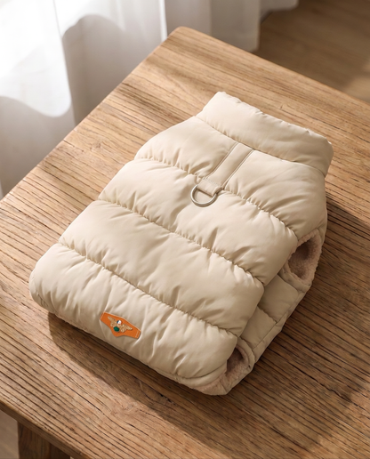 3-Layer Padded Winter Dog Jacket, styled in a home setting