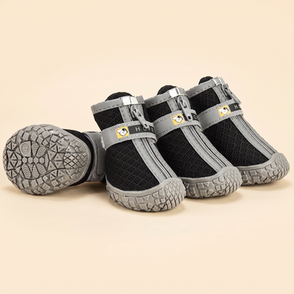 Breathable Mesh Dog Shoes, Set of 4 - light grey trim on black mesh