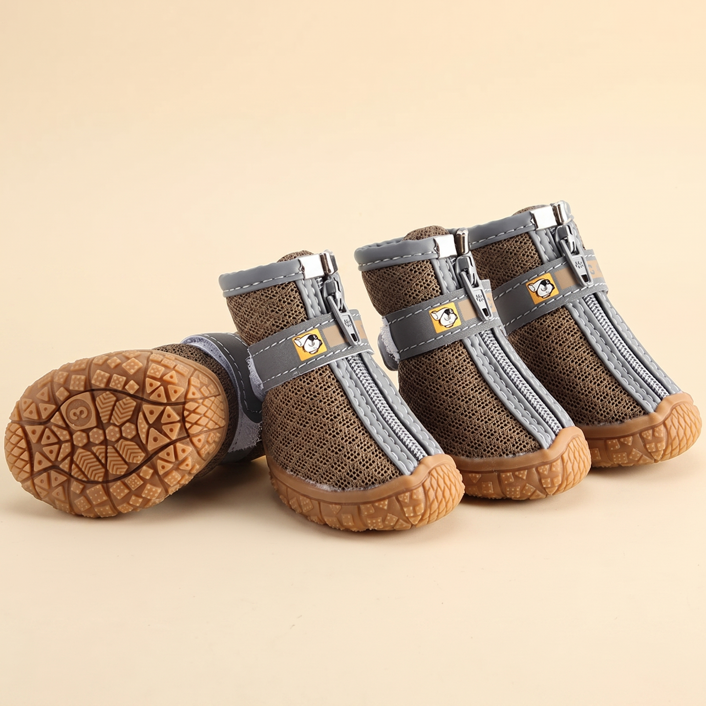 Breathable Mesh Dog Shoes, Set of 4 - earthen yellow, brown mesh