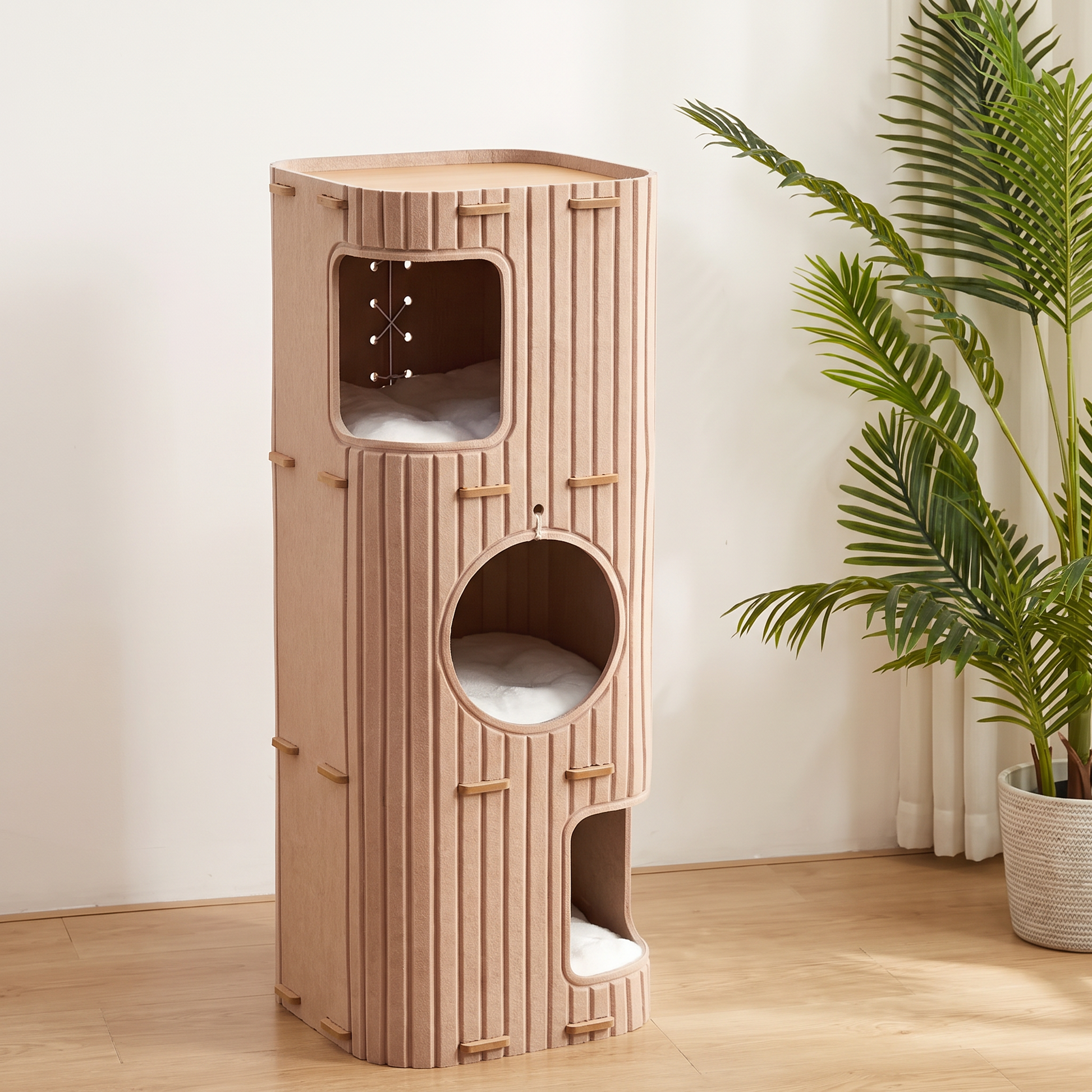 Multi-Level Felt Cat Tower, 3-Level Camel style