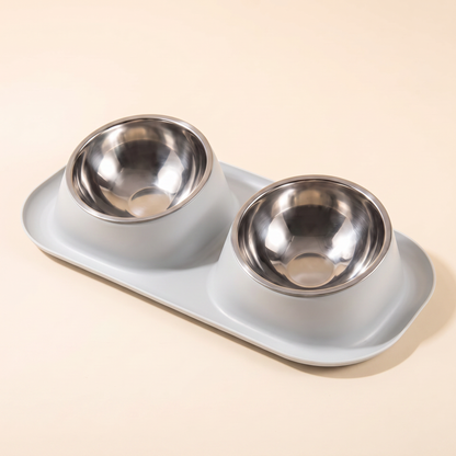 Double Stainless Steel Bowl Set in grey