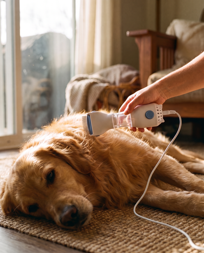 Electric Flea Removal Comb with Filter, in use at home