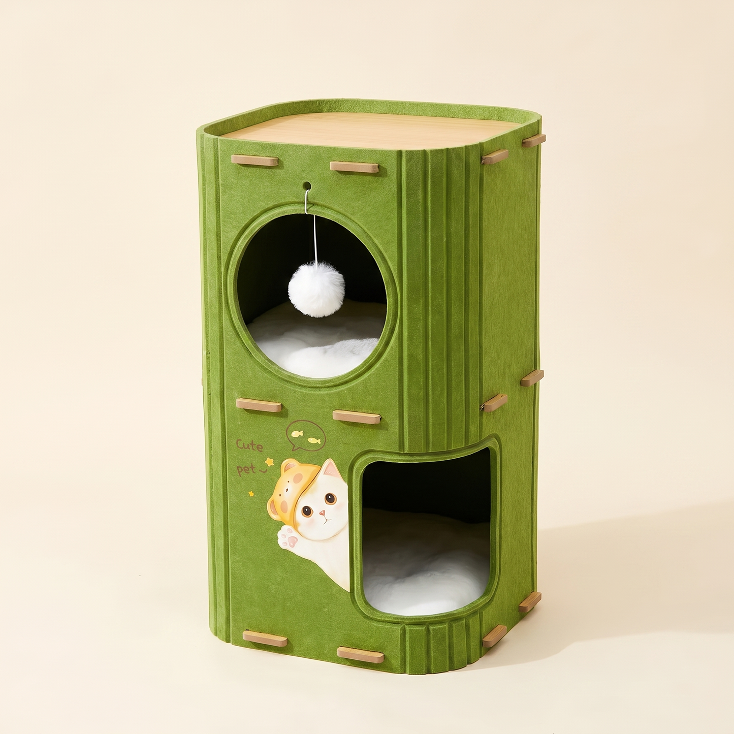 Multi-Level Felt Cat Tower - 2-Level Green