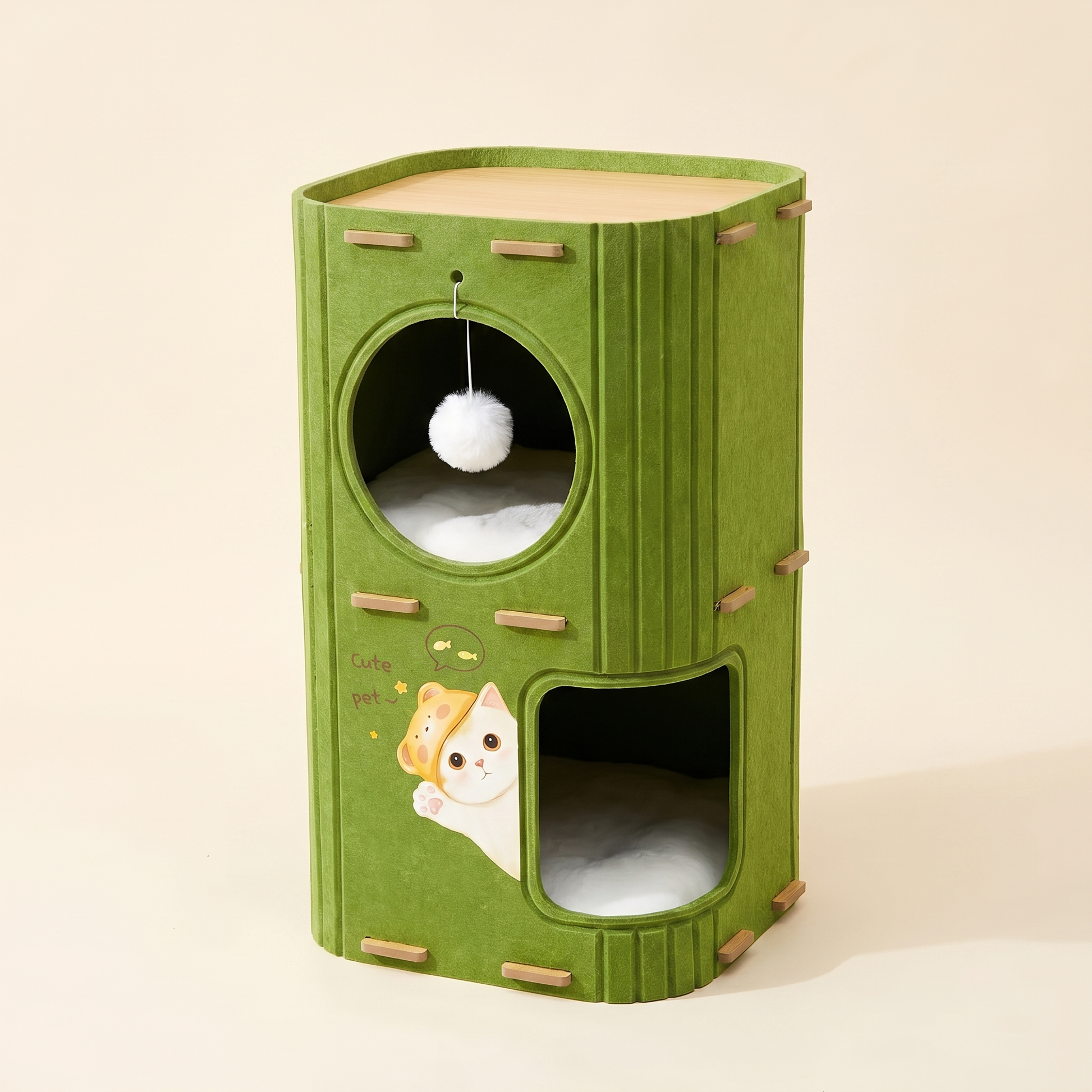 Multi-Level Felt Cat Tower - 2-Level Green