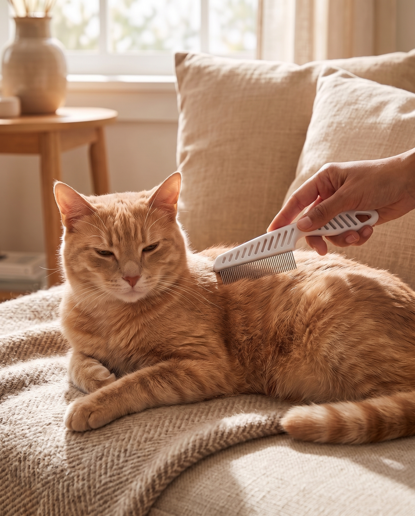Fine-Tooth Flea Comb for Dogs and Cats, in use at home