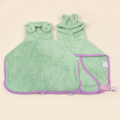Hooded Microfiber Dog Bathrobe in Light Green